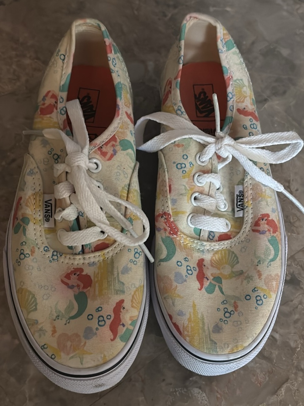 Vans Kids Canvas Sneakers with Ariel Mermaid Print in Cream and Pastel